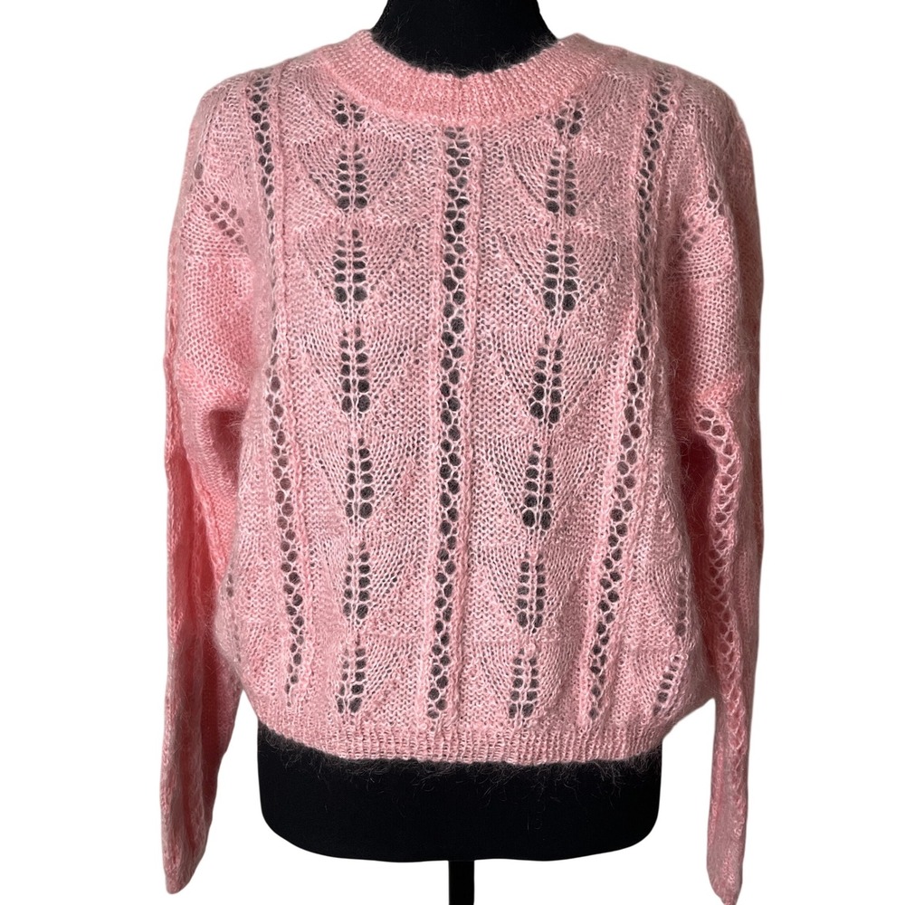Vtg  80s Gerard Works Pink Mohair Blend Open Knit Relaxed Fit Sweater  Size‎ Lg